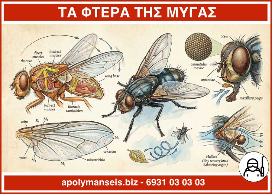 Η ανατομία των φτερών της μύγας - Infographic με τη βοήθεια Ai (Gemini)