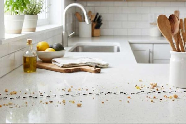 ΓΙΑΤΙ ΕΧΩ ΜΥΡΜΗΓΚΙΑ ΣΤΟ ΣΠΙΤΙ και πως να τα αντιμετωπίσω. Μία σειρά από μυρμήγκια ελκύεται από τα ψίχουλα ψωμιού στην κουζίνα.